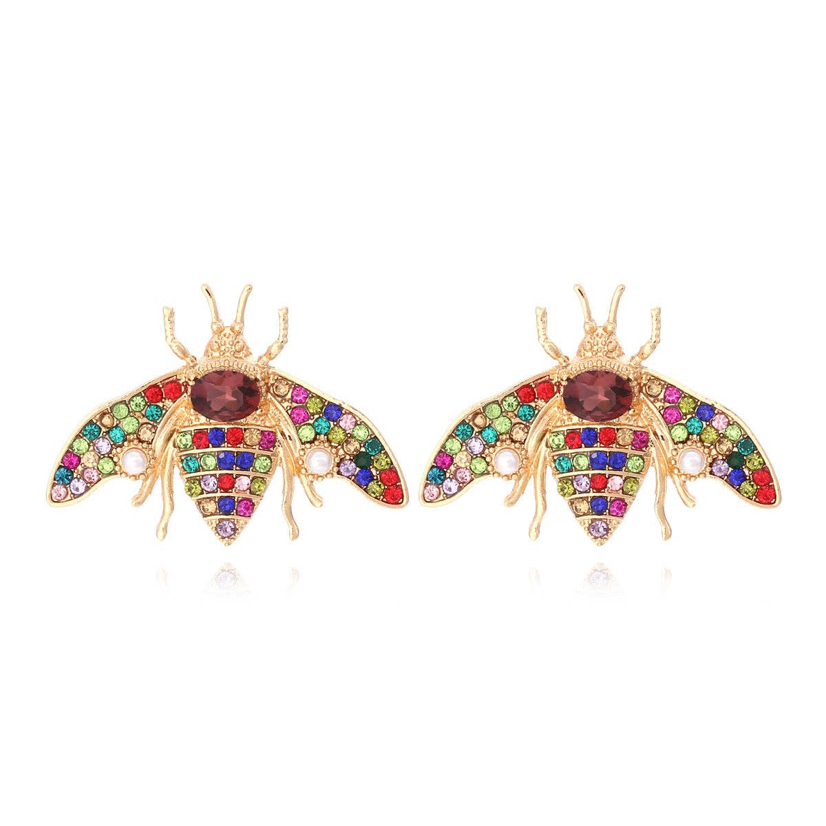 VAIGE Zinc Alloy Colorful Rhinestone Bee Post Earrings